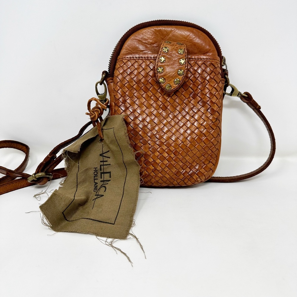 Vilenca Holland Woven Leather Phone Bag Crossbody